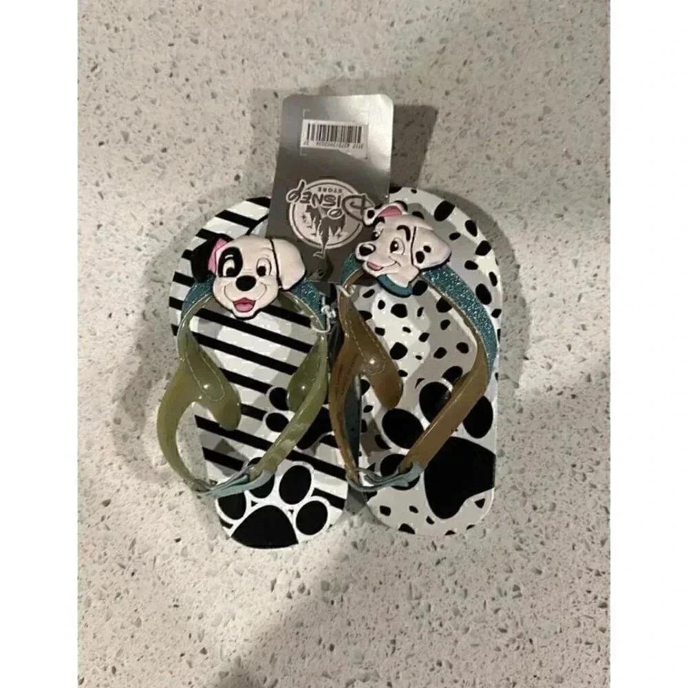 Sparkly girls Disney store flip‎ flops with a strap 101 dalmations B22